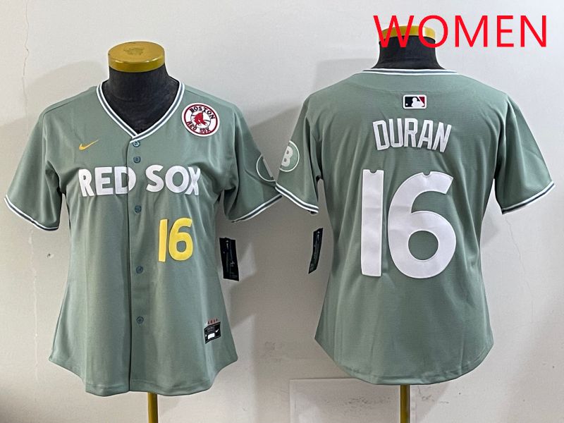 Women 2025 Boston Red Sox 16 Duran Light Green Joint Name Nike MLB Jersey style 16